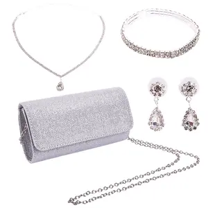 4PCS Elegant Rhinestone Evening Purse Necklace Earrings Bracelets Set, Evening Clutch Bag Chain Shoulder Bag, Luxury Jewelry Gifts for Women, Great for Birthday Gifts, Party, Wedding, Banquet, Holiday Gifts