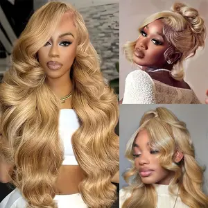 Front Wig Body Wave HD Lace Human Hair Colored 27# Ash Blonde 13x6  Honey Blonde 180% Density  Glueless Frontal Wigs
