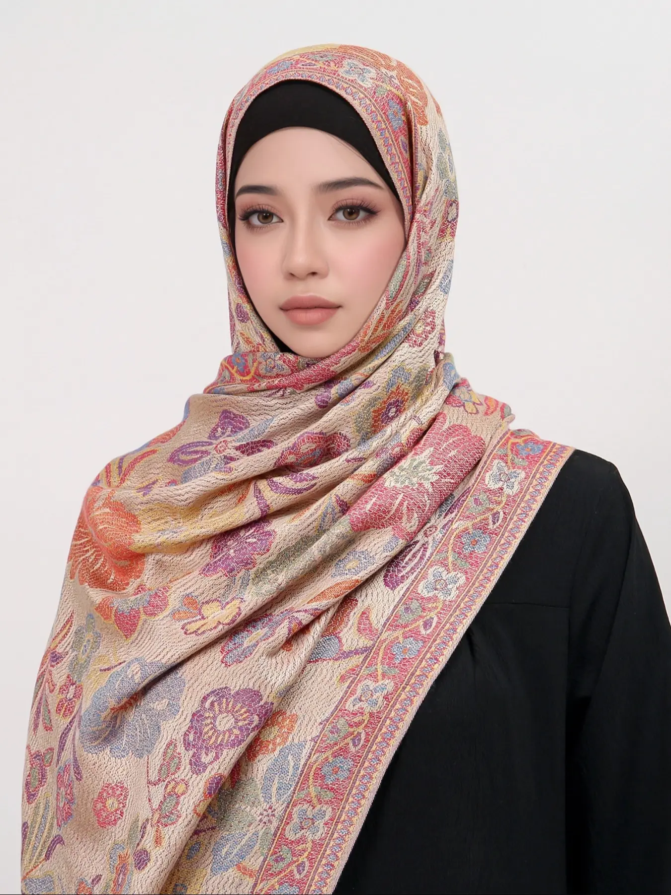 Women's Fashion Floral Print Scarf, Winter New Jacquard Thick Warm Headscarf, Modesty Windproof Shawl for Outdoor Use muslim hijab