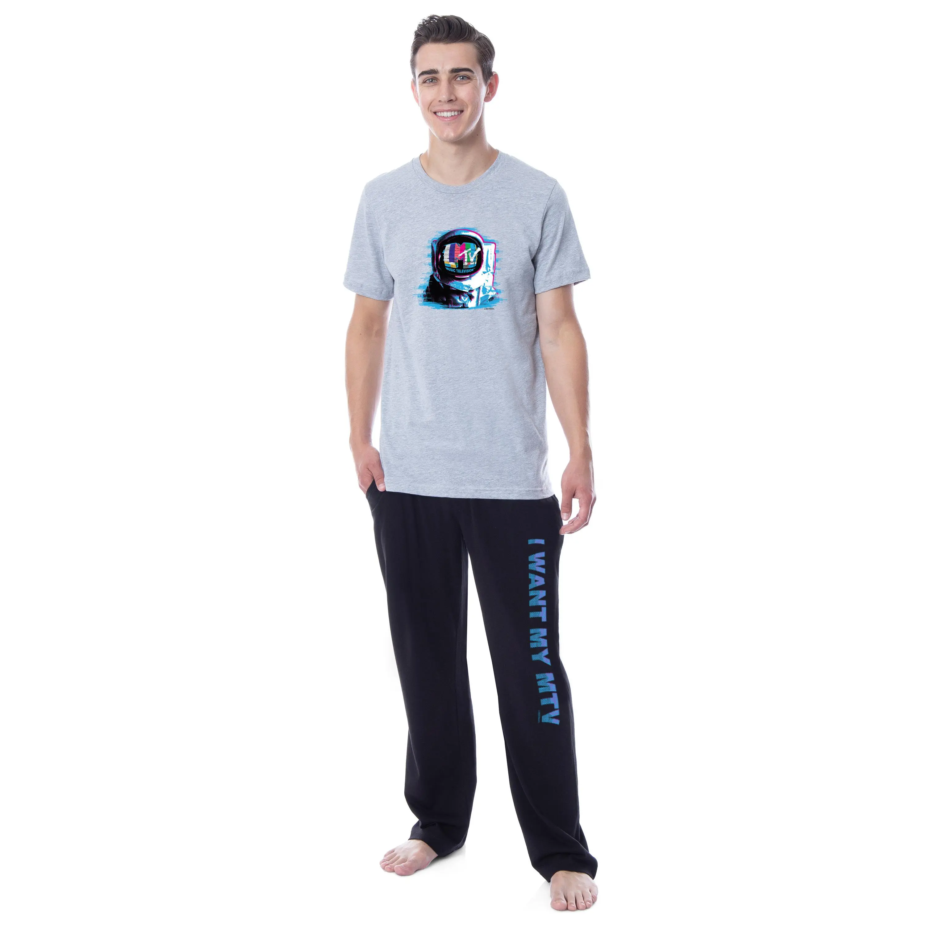 MTV Mens' Music Television Glitch Moonman '80s Logo Sleep Pajama Set