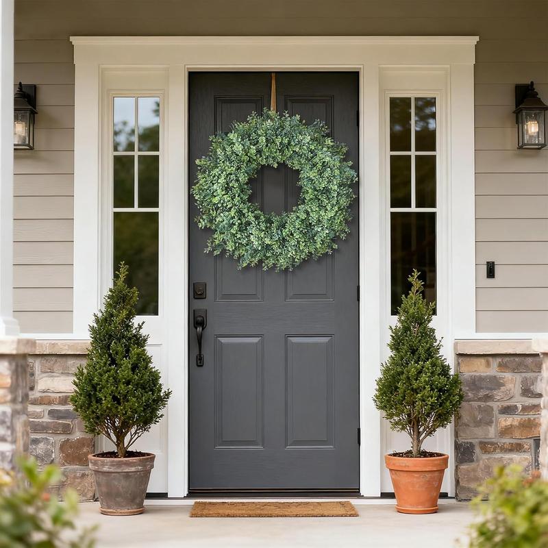 32'' Large Boxwood Wreath for Front Door, Porch, Window- Artificial Boxwood Leaves Greenery Outdoor Wreath for Home, Farmhouse Wall Decor- Spring, Summer, Fall, All Seasons (Green)