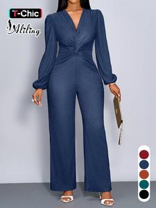 women's plain deep v neck jumpsuit, chic minimalist elegant fashion casual wide leg jumpsuit for daily outdoor wear, women jumpsuits for summer