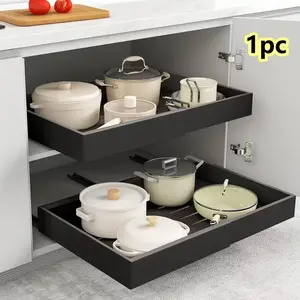 Adjustable Extensible Drawer Storage Cabinet, Kitchen Bathroom Pull-Out Sliding Organizer, Easy Install Adhesive Film, Space-Saving Sink & Counter Storage