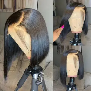 Uniky Hair Short Bob Wigs 100% Human Hair Straight Hair Wigs For Women Transaprent Lace Front Wigs Human Hair Middle Part Side Part Natural HairLine 180 Density Wig