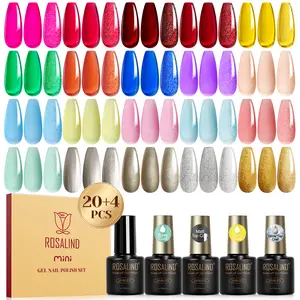 ROSALIND Jelly Gel Nail Pollish Set Mini 20 Popluar Colors Neon Crackle Gel Polish Get with Base Coat Glossy/Matt/ Glitter Top Coat Gel Varnishes Soak off UV Lamp Glam Cosmetics
