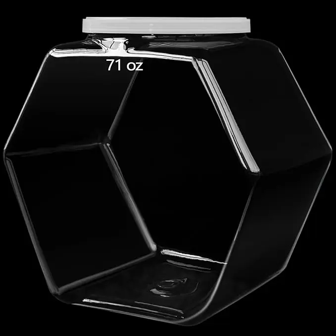 Plastic Candy Jar,Hexagon Cookie Jars for Kitchen,Clear Hexagonal Containers with Lids for Dry Food,Candy,Snacks,Cookies,Craft,Laundry Pod(1 Pcs)