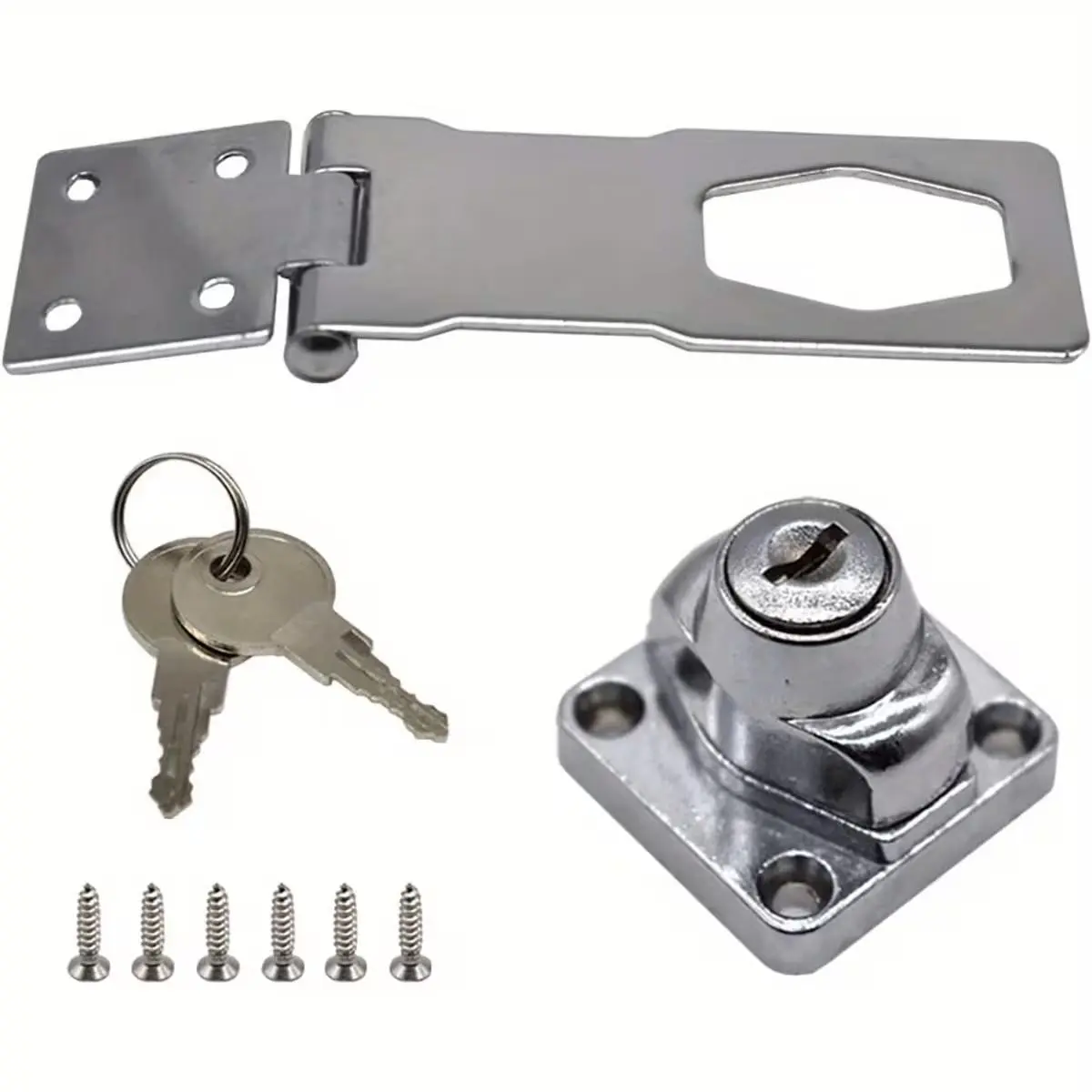 1 Set 2-In-1 Locks with Lock Plates, Heavy Duty Thickened Secure Sturdy Lock Office Desk File Cabinet Locks, Wardrobe Locks, Locker Locks, Ninety-Degree Hasp Locks for Shops & Stores & Hotels, Locks for Lockers, Locking System