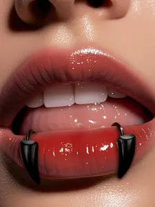2-6Pcs Thick Sleek Fang Shape Faux Snake Bite Fake Vampire Teeth 316L Stainless Steel Unisex Fake Piercing Lip Ring Polished Finish Comfortable Fit Trendy Women's Labret Jewelry