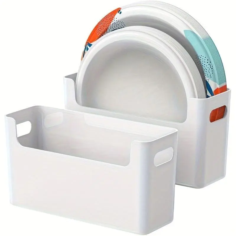 Space-Saving Plastic Plate Organizer for 6-9.5 Inch Disposable Plates - Durable Stackable Design with Colorful Lids, Suitable for Kitchen, RV, or Outdoor Use, Plate Storage | Stackable Organizer | Durable Plastic Plate Rack