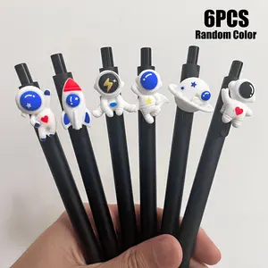 6/12pcs Astronaut Rocket Gift Pens, Random Colors, Ink, Cute Ballpoint, Push-Button Neutral Pen, Fine Tip, Ideal for Parties, Diaries, Office Supplies