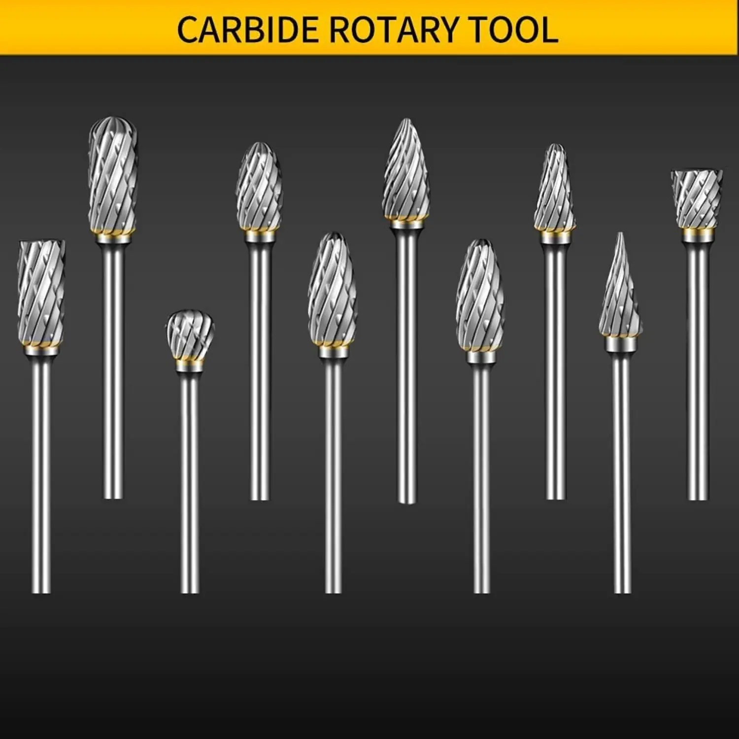 10Pcs Tungsten Carbide Burr Set - 1/8'' Shank Diameter, 6 mm Cutting Edge, Storage Box, Die Grinder/Rotary Tool Attachment for Metal/Wood Grinding, Carving, Engraving - Home Improvement Building Supplies