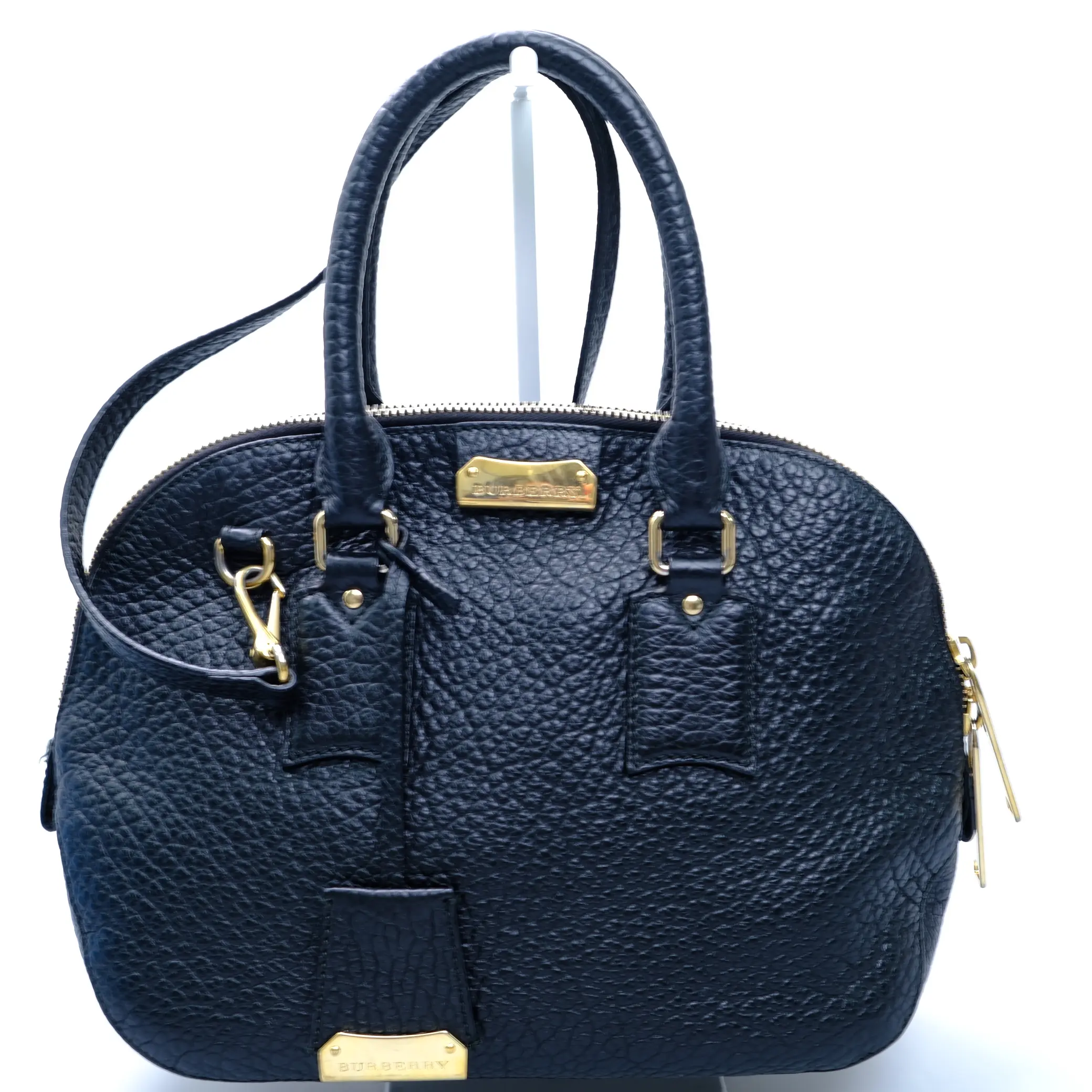 Pre-owned BURBERRY Orchard Black Heritage Grain Leather Top Handle Bag