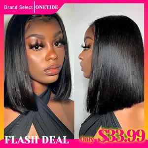 13X4 Lace Front Bob Wigs Human Hair 13x4 Transparent Lace Frontal Natural Color Human Hair Wig Short Straight Bob Style 180% Density Brazilian Virgin Human Hair Bob Wigs