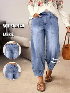 GILIPUR Women's High-Waisted Cropped Lantern Jeans Loose Fit - Casual Style, Button, Pocket, Daily Commute Pants, Versatile Cropped Trousers, All-Season Wear, OOTD, Fall Fashion, Women's Fashion, Bottom