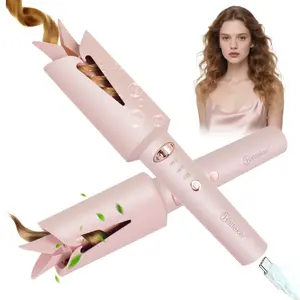 Hatteker Automatic Rotating Curling Iron,Beach Waves Curling Wand,25mm auto hair curler, 360° dual-direction rotation, 2 temperature settings, Negative ion hair protection, anti-scald, Anti-tangle curling iron, wireless, for hairstyle design