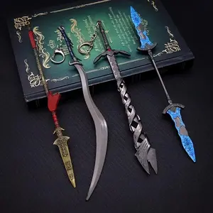 Game Keychain Sword Fading Sun, Bloodhound's Fang, Godslayer's Greatsword and Twinblade Key Chain for Men Game Accessories