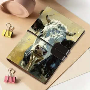 1pc Short Pocket Subject Notebook A7 Size 5.5x3.7 Inches, White Cow with Horns Design Ideal Gift for Thanksgiving, Christmas and Birthday