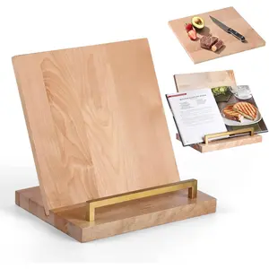 Cookbook Stand with Removable Cutting Board – Adjustable Recipe Book Holder, Charcuterie Board & Kitchen Serving Tray, Kitchen Counter Decor (Gold)