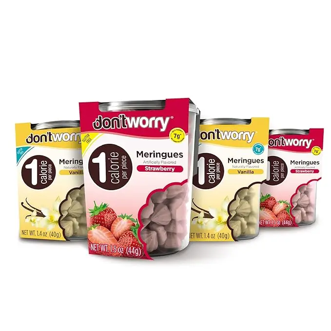 SALE!!! Don't Worry Keto Friendly Meringue Cookies - Strawberry & Vanilla Cookies, 4 Calorie Meringue Cookies, Low Carb Snacks, Healthy Protein Snacks - 4 Pack
