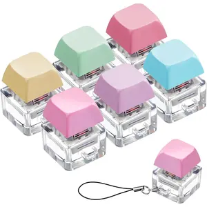 6 Pcs Macaron Colors Keyboard Fidget Toy Clicker Keychain for Adult Stress Relief Gifts with Lanyard Reliable PBT Material Decompression Toys