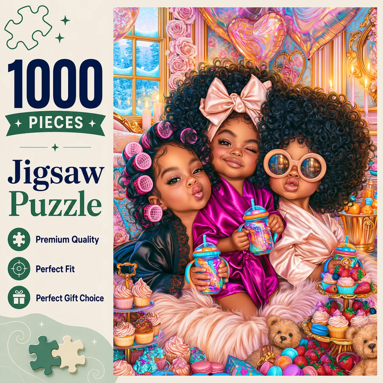 Girls Pajama Party 1000 Pieces Jigsaw Puzzle for Adults, Colorful Sleepover and Sweet Treats Portrait Art for Family Game Night, Relaxing Stress Relief Brain Exercise, Challenging Wall Decor Gift for Women and Seniors, 19.7x29.5inch(50x75cm)