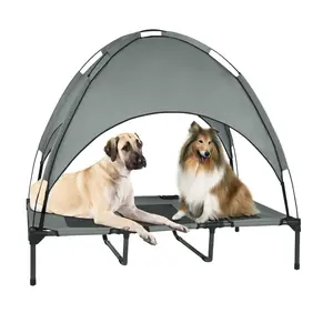 Elevated Outdoor Dog Bed with Removable Canopy, 48-Inch Waterproof Raised Pet Cot, Portable Outdoor Dog Bed with Extra Carrying Bag, Cooling Dog Canopy for Large Dogs (Dark Gray)