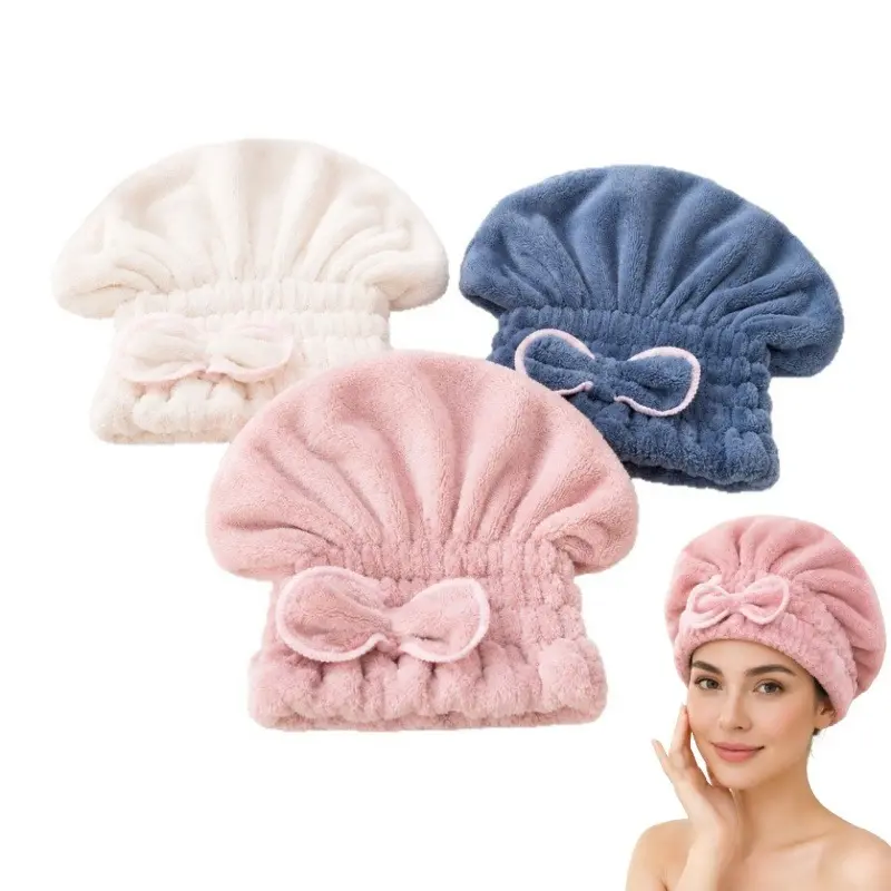 Women's Microfiber Hair Towel Caps (2/3 Pcs) - Shiny, Light, One Size Synthetic, Extra Soft, Ultra Absorbent, Fast Drying Bathroom Towel Turban Wrap for Wet Hair