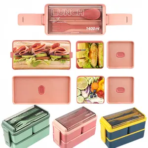 MIUVA 1400ml Heavy Duty Bento Box, 2-Layer Stackable Lunch Box with 49OZ Leak-Proof Containers, Removable Compartments, Microwave & Dishwasher Safe, Compact Food Storage for On-the-Go Meals Thanksgiving tableware Value Pack Valentine's Day gift Christmas