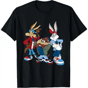 Fashionable Top Men's Short Sleeve Looney Tunes Wiley Bugs Taz T-Shirt