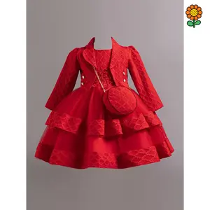 DZP-Girls' Elegant Tulle Dress Set with Contrast Mesh, Knee-Length Party Princess Dress for Birthday and Formal Events, 65% Polyester 35% Viscose, All-Season Non-Stretch Fabric, Woven Solid Color Dresses