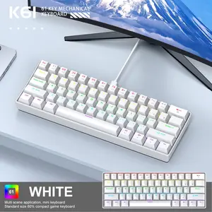61-Key Translucent Mini Wired Gaming Mechanical Keyboard, Phantom RGB Lights, Red/Blue Switches, Ergonomic, Portable for Gamers' PC, Laptop, Gaming Keyboard