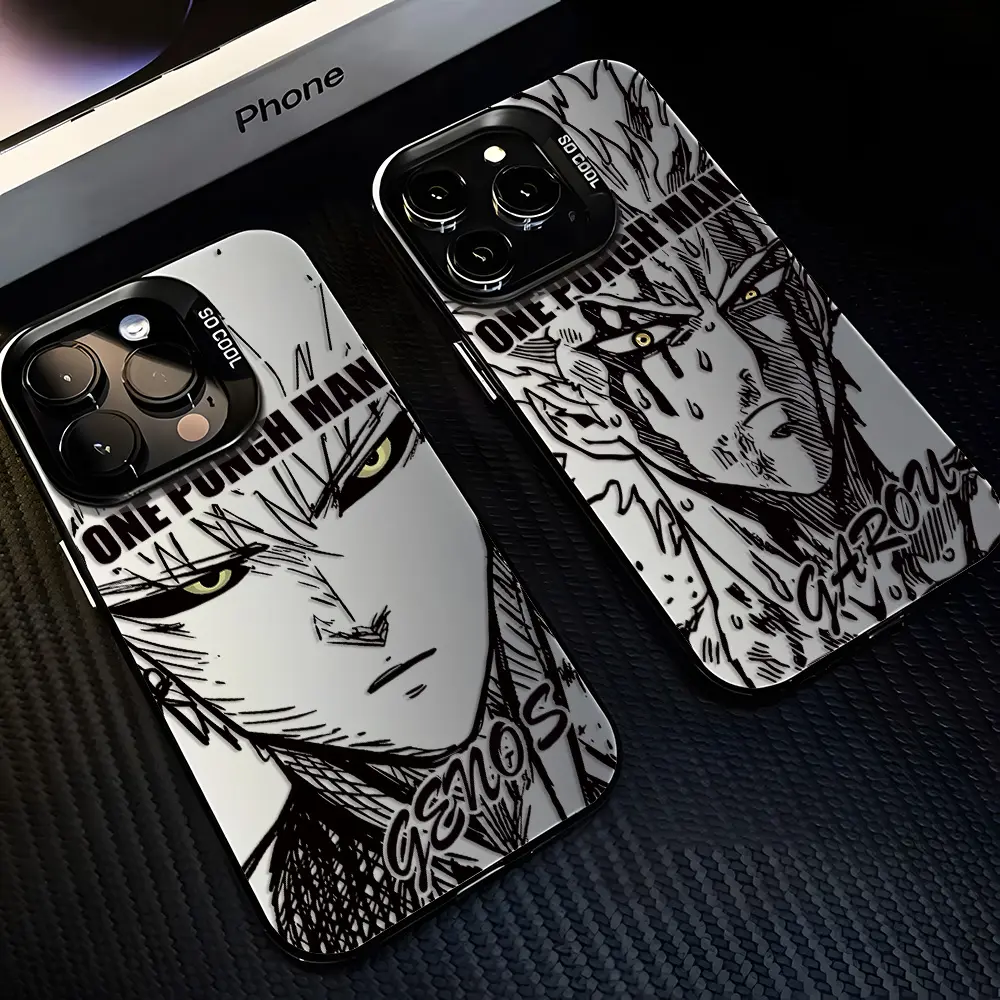 Anime 1 P-Punch Man Phone Cases For iPhone 17 Promax Pro Air 16 Plus 15 14 13 12 11 Black IMD Mattle Cool Cover