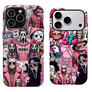 Horror Character Spooky Pink Halloween Vibe Scary Movie Tough Phone Case – Suitable for iPhone 17/16/15/14/13/12/11 Pro Max/Plusand Samsung Galaxy S23-25, shock-absorbing, anti-drop protective case,