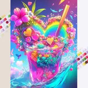 Heart Shaped Drink Pattern DIY Diamond Arts Colorful Painting Kit without Frame, DIY 5D Diamond Arts Colorful Painting Kit, Wall Art Decor for Home