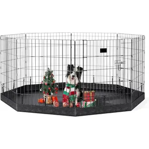 Dog Playpen, 8 Panels 24’’H Dog Pens Indoor with Bottom Pad, Metal Foldable Pet Puppy Exercise Fence Crate Kennel, Better for Small Animals,Black