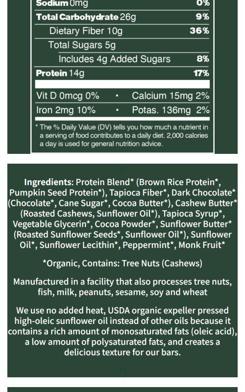 ALOHA Chocolate Mint Protein Bars - 12 Bars - Certified USDA Organic - 100% Plant-Based - 14g Of Protein - Only 3-5g of Real Sugar - Certified Vegan - Healthy Snack - No Sugar Alcohol Sweeteners