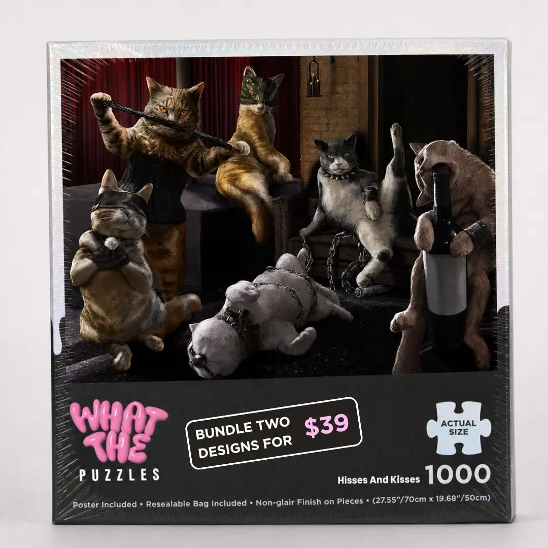 Hisses And Kisses – 1000 Piece Jigsaw Puzzle for Adults, Funny Naughty Cat Puzzle Gag Gift for Cat Lovers, Family Game Night