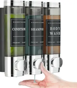 Shampoo and Conditioner Dispenser,Unisense Shower Soap Dispenser 3 Chamber No Drill Wall-Mounted Shampoo Dispenser for Shower