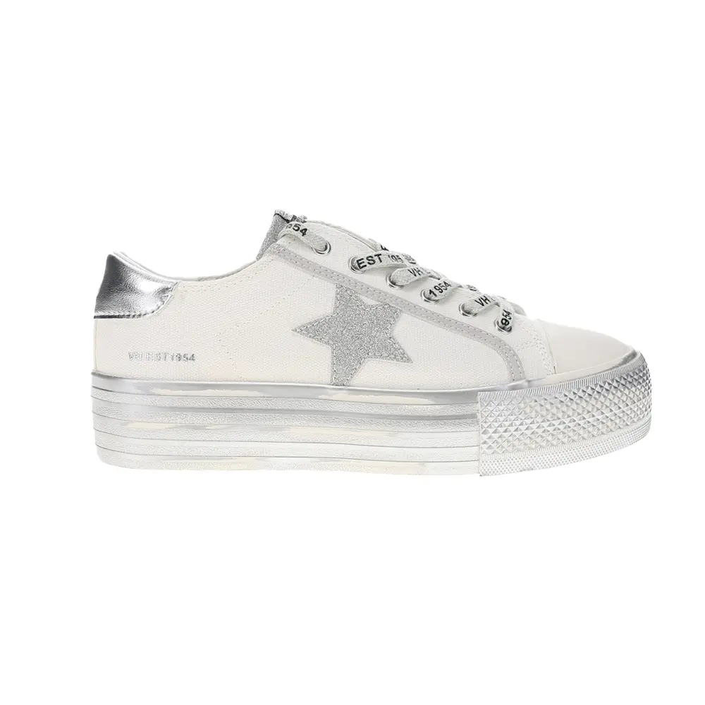 Vintage Havana Womens Amaze Metallic Lace Up Sneakers Shoes Casual - Silver, White