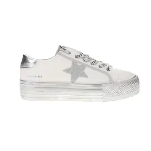 Vintage Havana Womens Amaze Metallic Lace Up Sneakers Shoes Casual - Silver, White