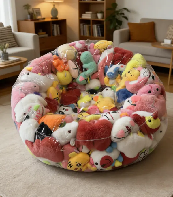 NTYNTY Transparent Stuffed Animal Storage Beanbag Chair (37" x 38"), Durable 0.35mm PVC Material Organizer, Waterproof Home Storage Solution for Kids & Adults, Easy to Clean