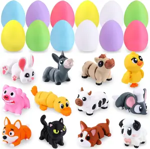 12-Pack Prefilled 3D Printed Easter Eggs with 3D Printed Farm Animals – Mini Articulated Flexible Fidget Toys for Kids, Boys & Girls – Easter Basket Stuffers, Party Favors, Easter Egg Hunt, Easter & Happy Birthday Gifts