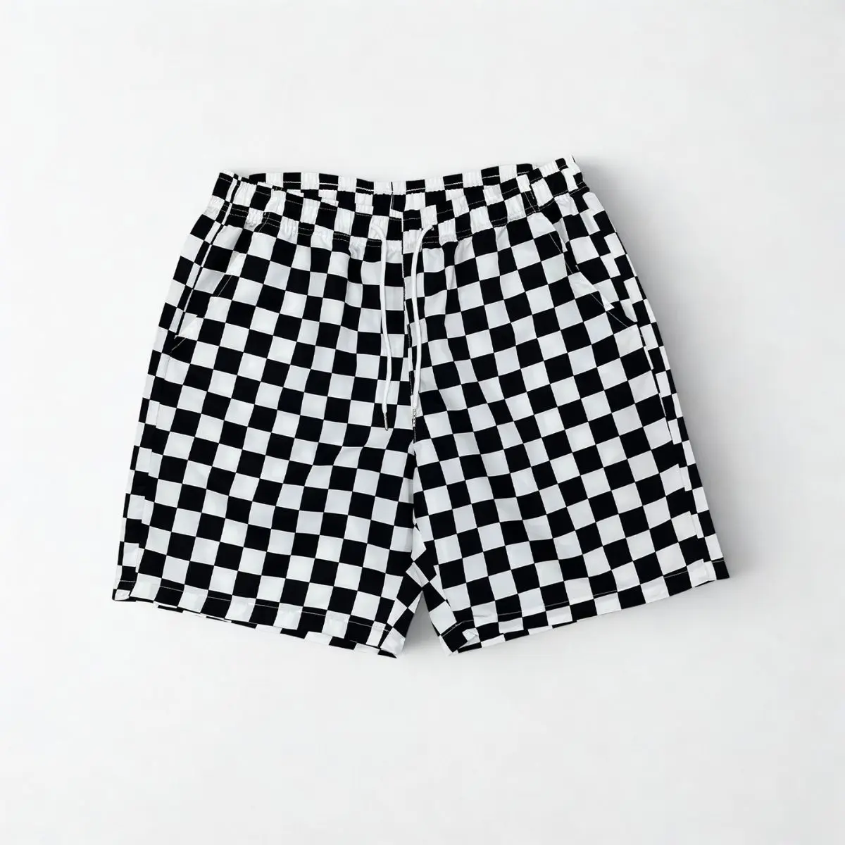 Men's Chic Monochromatic Plaid Swim Shorts, Black and White Beach Pool Wear with an Adjustable Drawstring Waist for Summer, Men's Swim Trunks