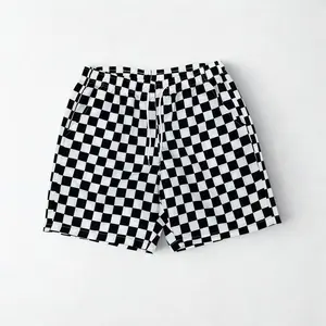 Men's Black & White Checked Beach Shorts - Menswear, Casual, Stylish, Versatile for Summer Vacation