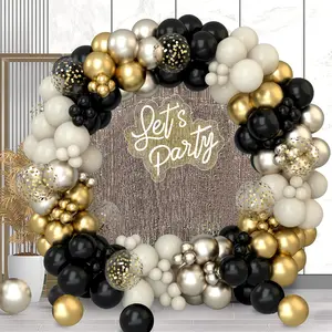 Black And Gold Balloon Garland Arch Kit For 50Th Birthday Decorations 2025,152Pc White Sand Confetti Champagne Party Balloons For Grad Decor,Birthday Wedding New Years Party Decorations
