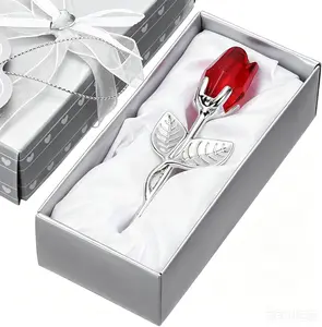 Luxurious silver-stemmed red crystal roses, polished and bubble-free preserved artificial roses, elegant home and desk decorations, thoughtful holiday and proposal gifts, perfect for girlfriends, family and friends.