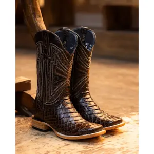 Monarch: Men Print Jumbo Python Brown Square Toe Boots