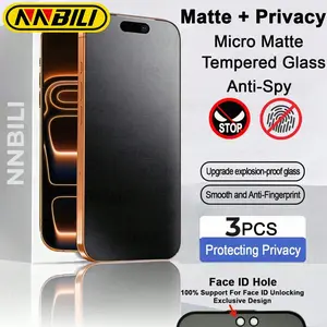 NNBILI 3 privacy matte protective screen protectors, compatible with iPhone, 9H+tempered glass, anti drop, anti scratch, delicate touch