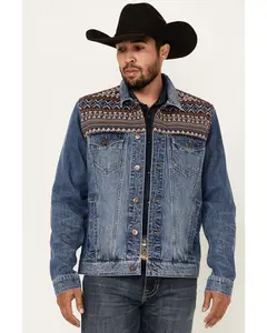 Cody James Men's Men'S Gaucho Southwestern Print Yoke Stretch Denim Jacket - Cjsu24o1-Dkw