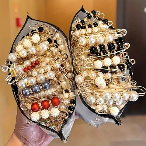 Women's High-Quality Alloy Adjustable Imitation Pearl Brooch Clips - 13/20/23/40/53PCS Mixed Style Fashion Accessory, Smooth No-Sew Jewelry for Dresses/Sweaters, Adjusts Pants/Skirts, Ideal for Engagement
